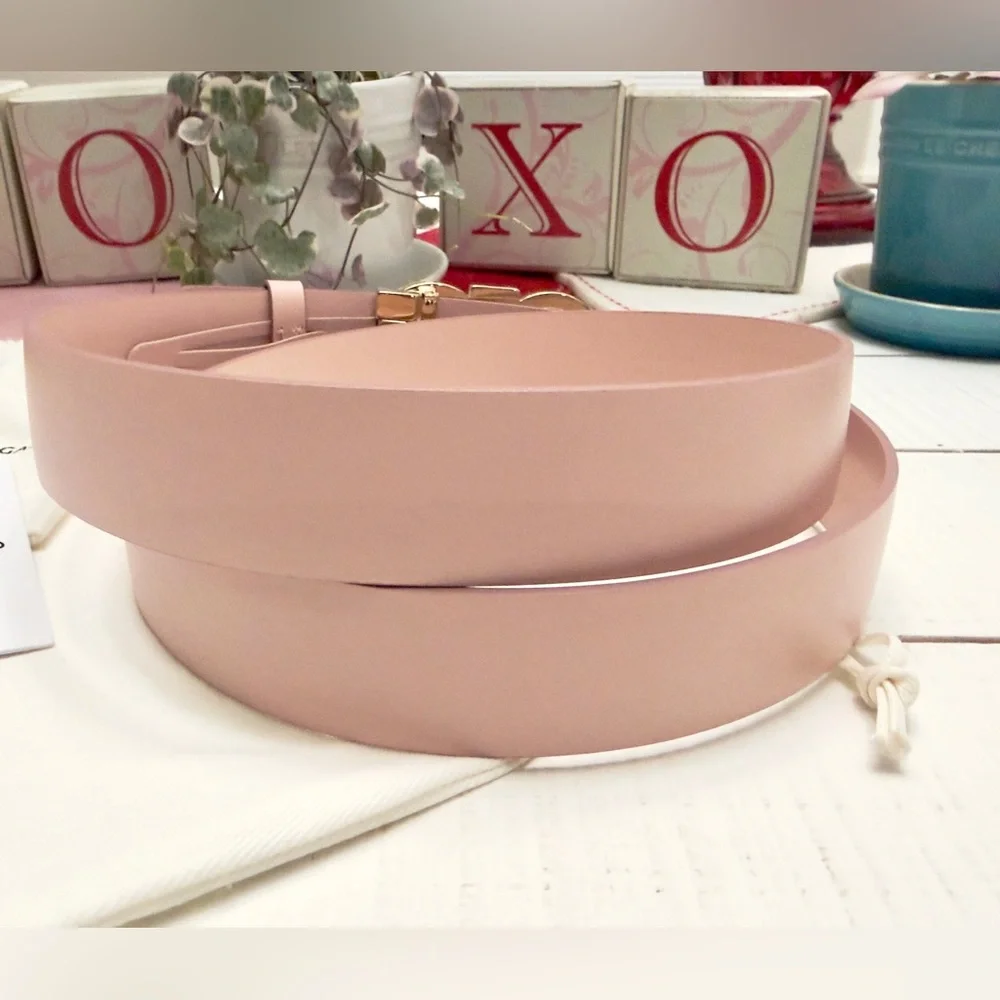 Ferragamo Pink Leather Belt Gold Buckle - Cut To Fit size 75-110cm